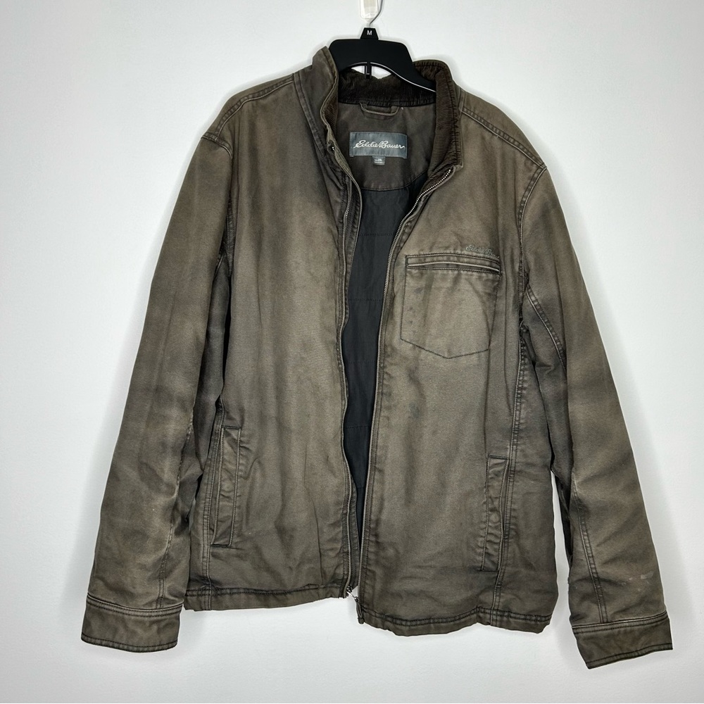 Eddie Bauer Canvas Chore Barn Coat Corduroy Collar Dark Green Jacket Mens 2X